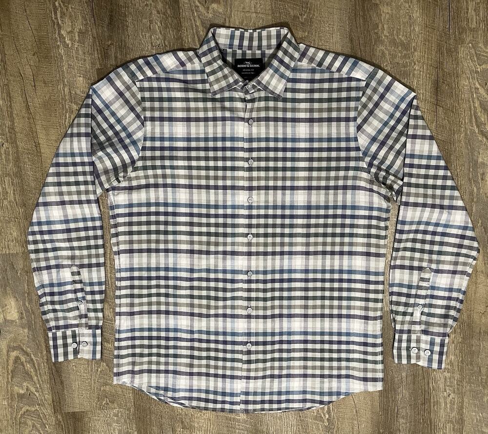 Rodd & Gunn Button Up Shirt Men's L Gray Plaid Woven In Italy Casual Golf